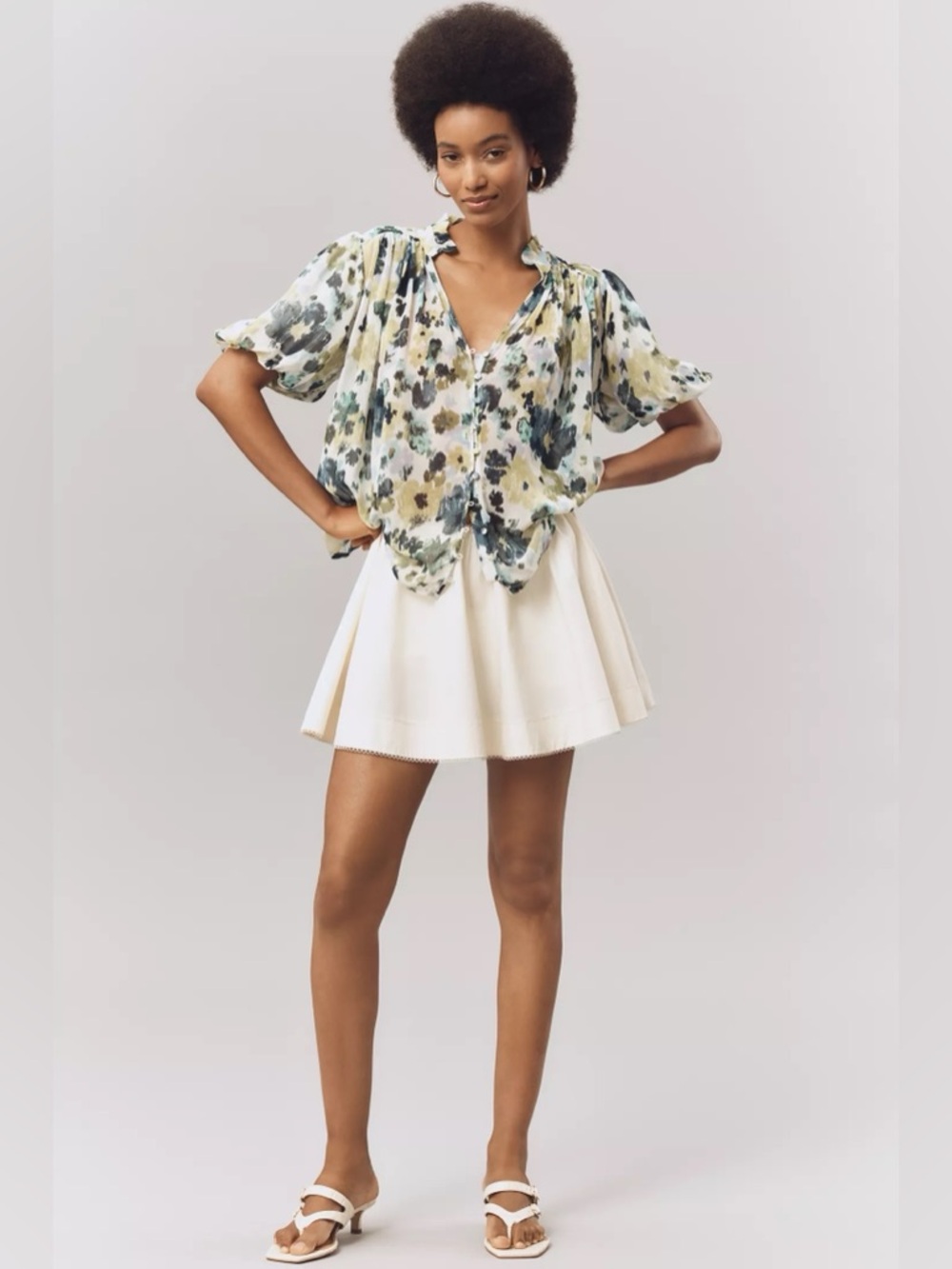 Anthropologie NWT Estela Sheer Printed Blouse Short Sleeve Size SP